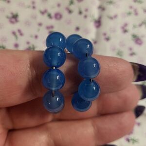 Natural Blue Quartz Half Hoop Beaded Dangle Earrings